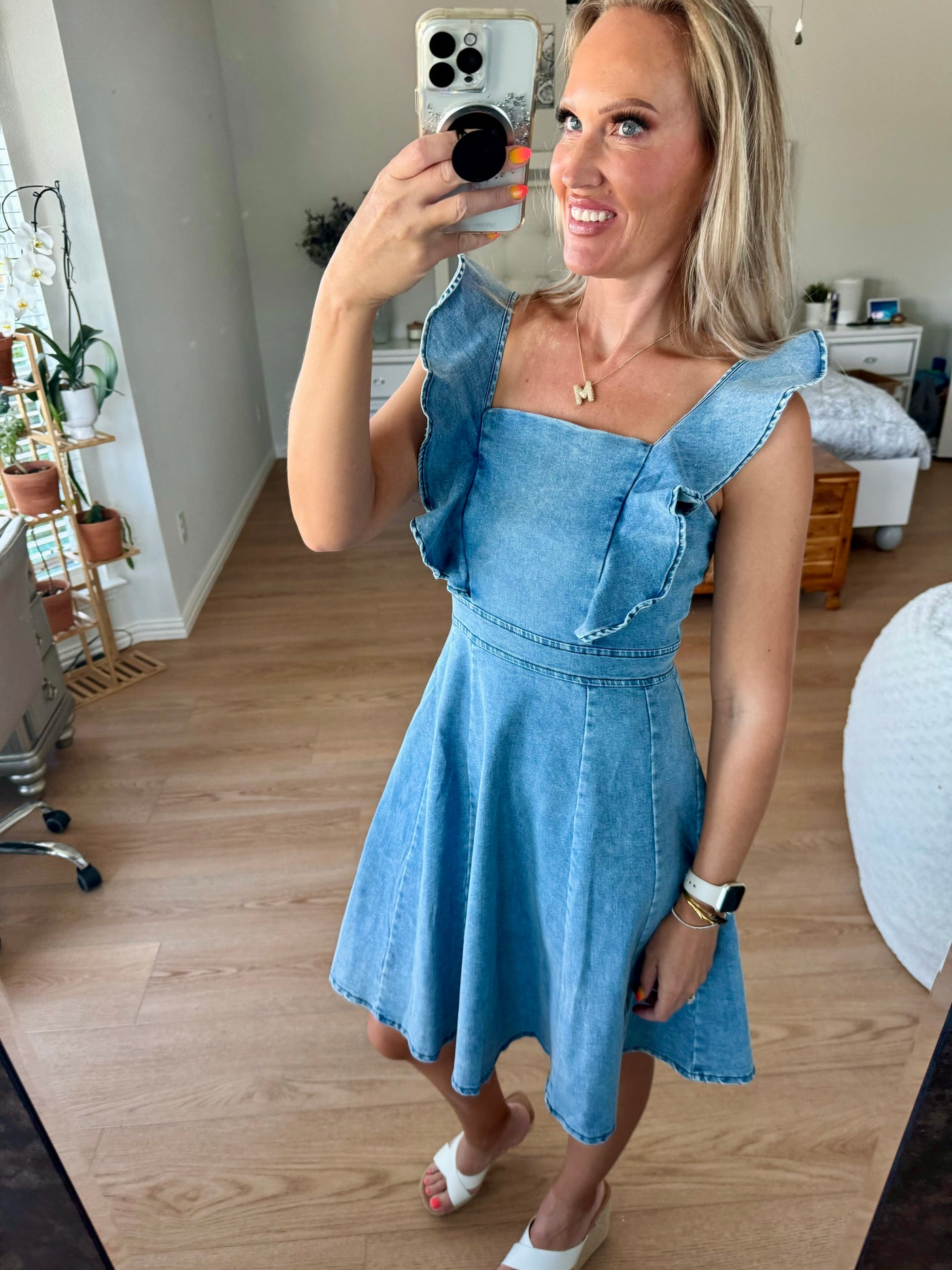 Britney Ruffled Denim Mini Dress