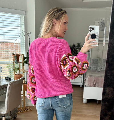 Geri V-Neck Crochet Sleeve Sweater