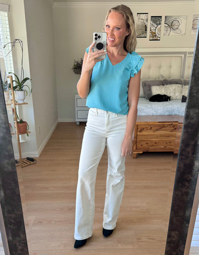 Rachel Ruffle Sleeve V-neck Top