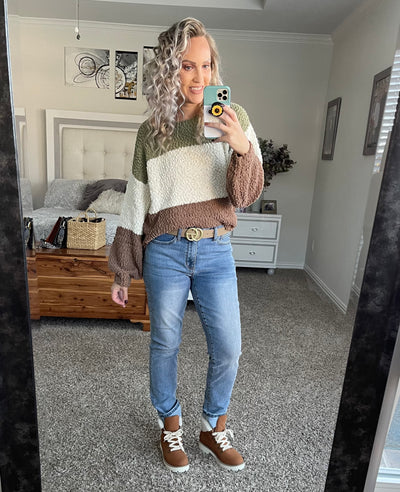 Presley Popcorn Color Block Sweater