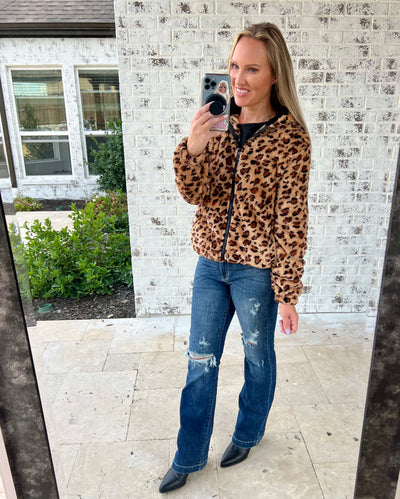 Willow Leopard Zip-Up Minky Hooded Top
