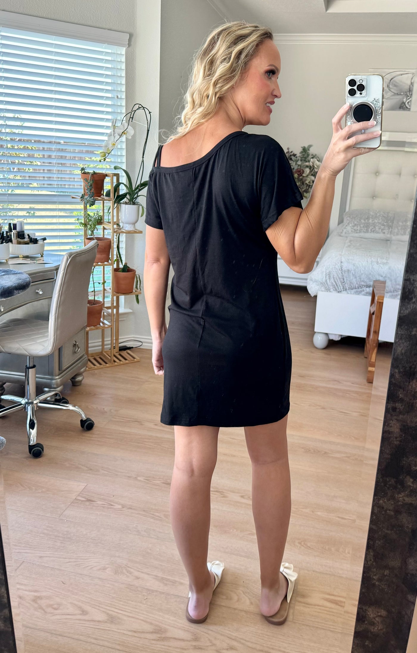 Ashley Asymmetrical Neck Short Sleeve Dress