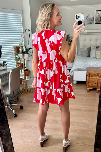 Ariana Printed Notched Cap Sleeve Dress