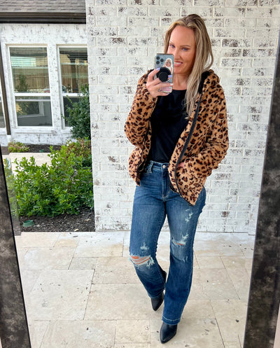 Willow Leopard Zip-Up Minky Hooded Top