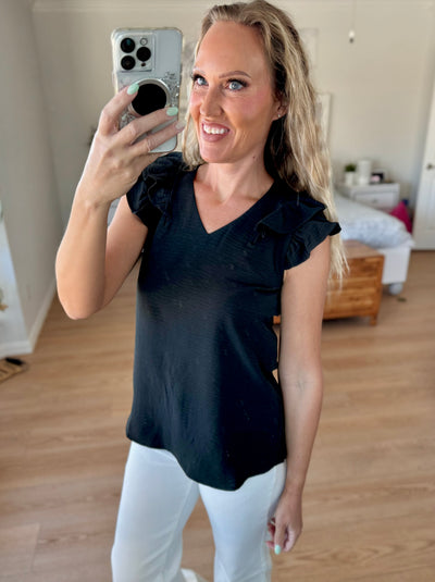 Rachel Ruffle Sleeve V-neck Top
