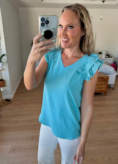 Rachel Ruffle Sleeve V-neck Top