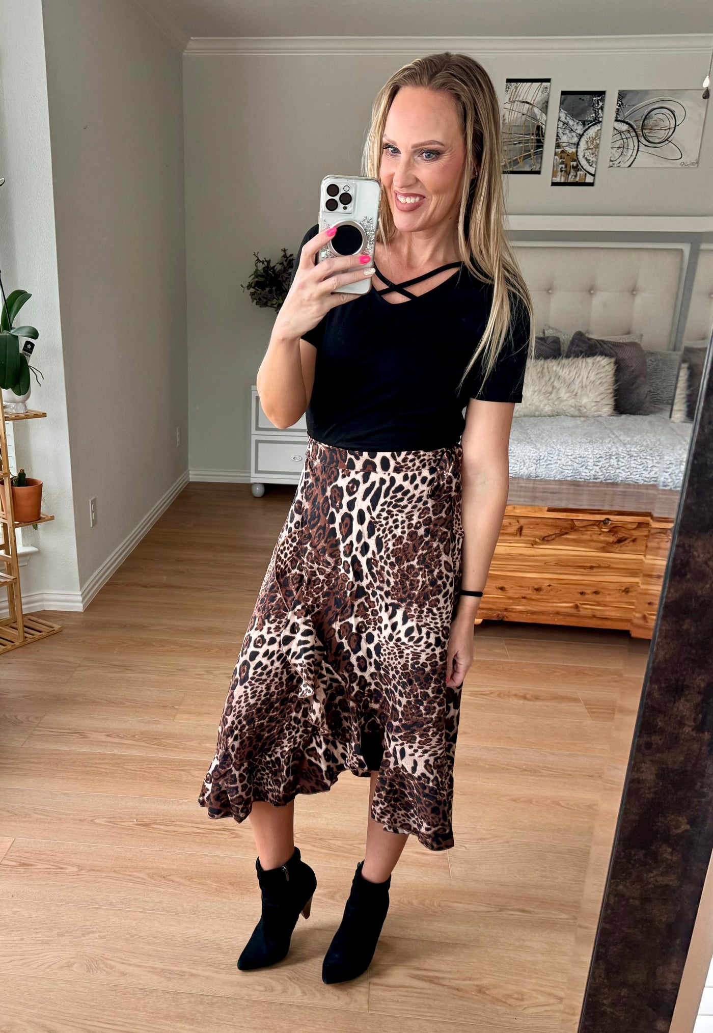 Wynn Ruffled Leopard Midi Wrap Skirt