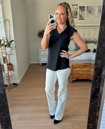 Rachel Ruffle Sleeve V-neck Top
