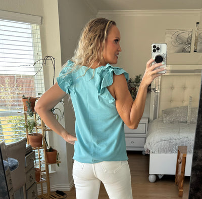 Rachel Ruffle Sleeve V-neck Top