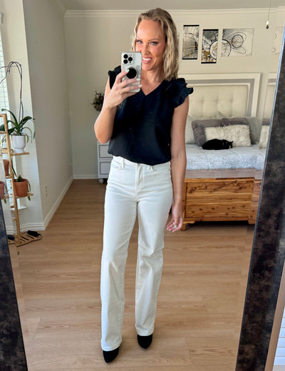 Rachel Ruffle Sleeve V-neck Top