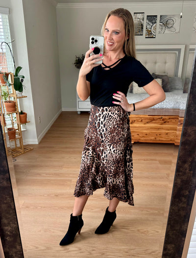 Wynn Ruffled Leopard Midi Wrap Skirt