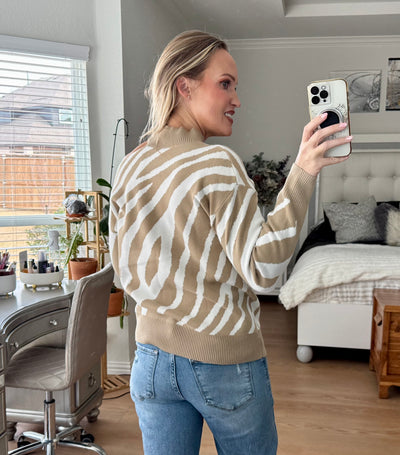 Zaida Zebra Striped Cold Shoulder Sweater