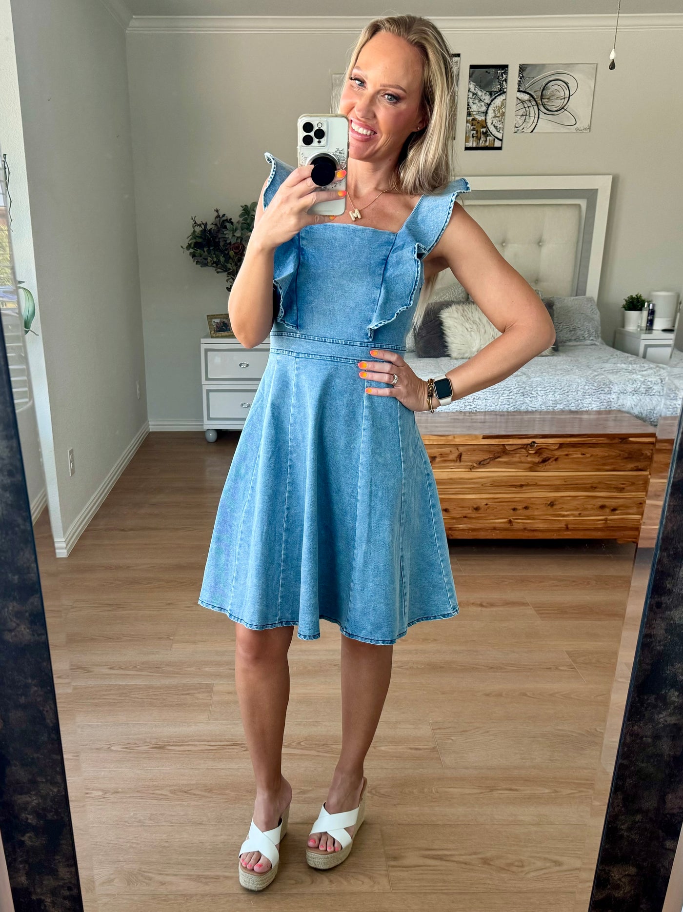 Britney Ruffled Denim Mini Dress