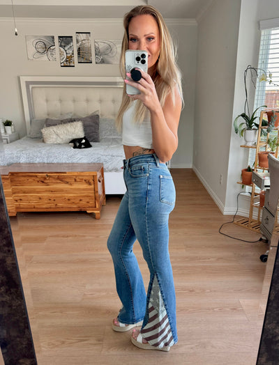 Miss Patriotic US Flag Judy Blue High Rise Denim Flares