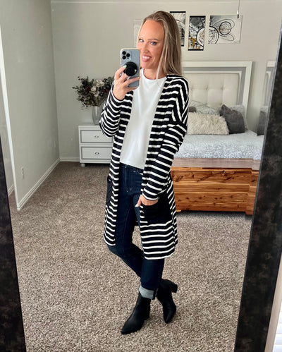 Melanie Striped Longline Contrast Pocket Cardigan