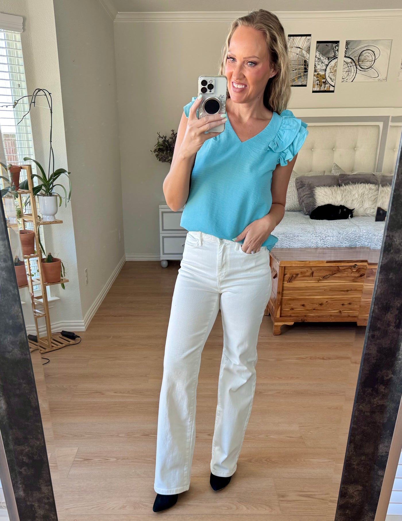 Rachel Ruffle Sleeve V-neck Top