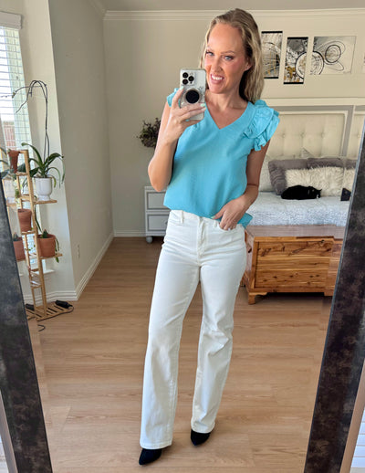 Rachel Ruffle Sleeve V-neck Top