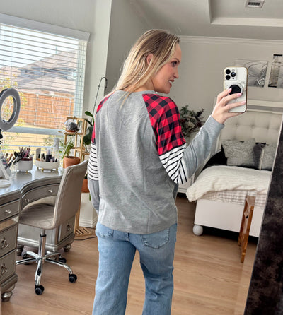 Brandi Buffalo Plaid Striped Color Block top
