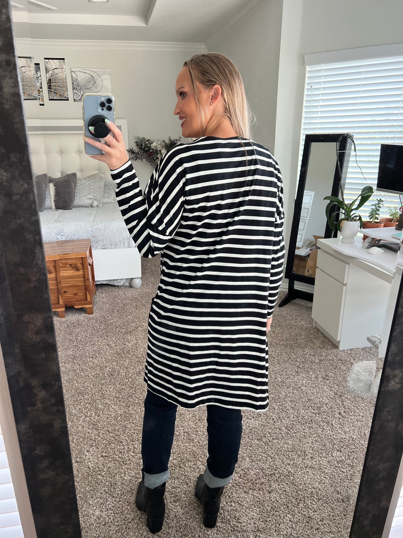 Melanie Striped Longline Contrast Pocket Cardigan