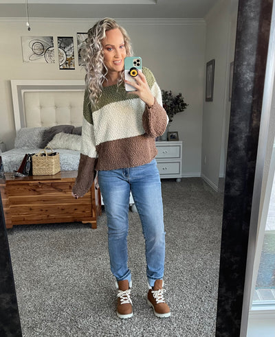 Presley Popcorn Color Block Sweater