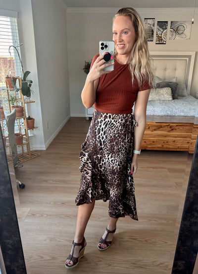 Wynn Ruffled Leopard Midi Wrap Skirt