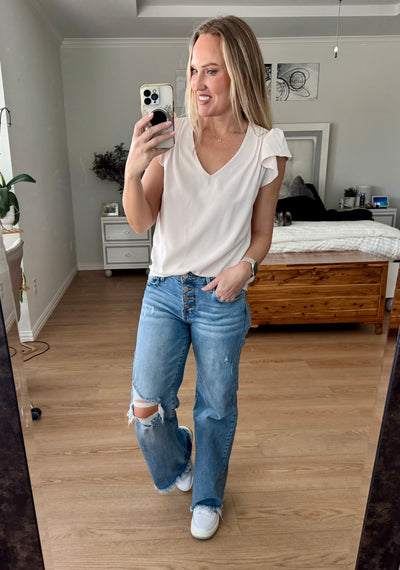 Leah Flutter Sleeved V-neck Blouse