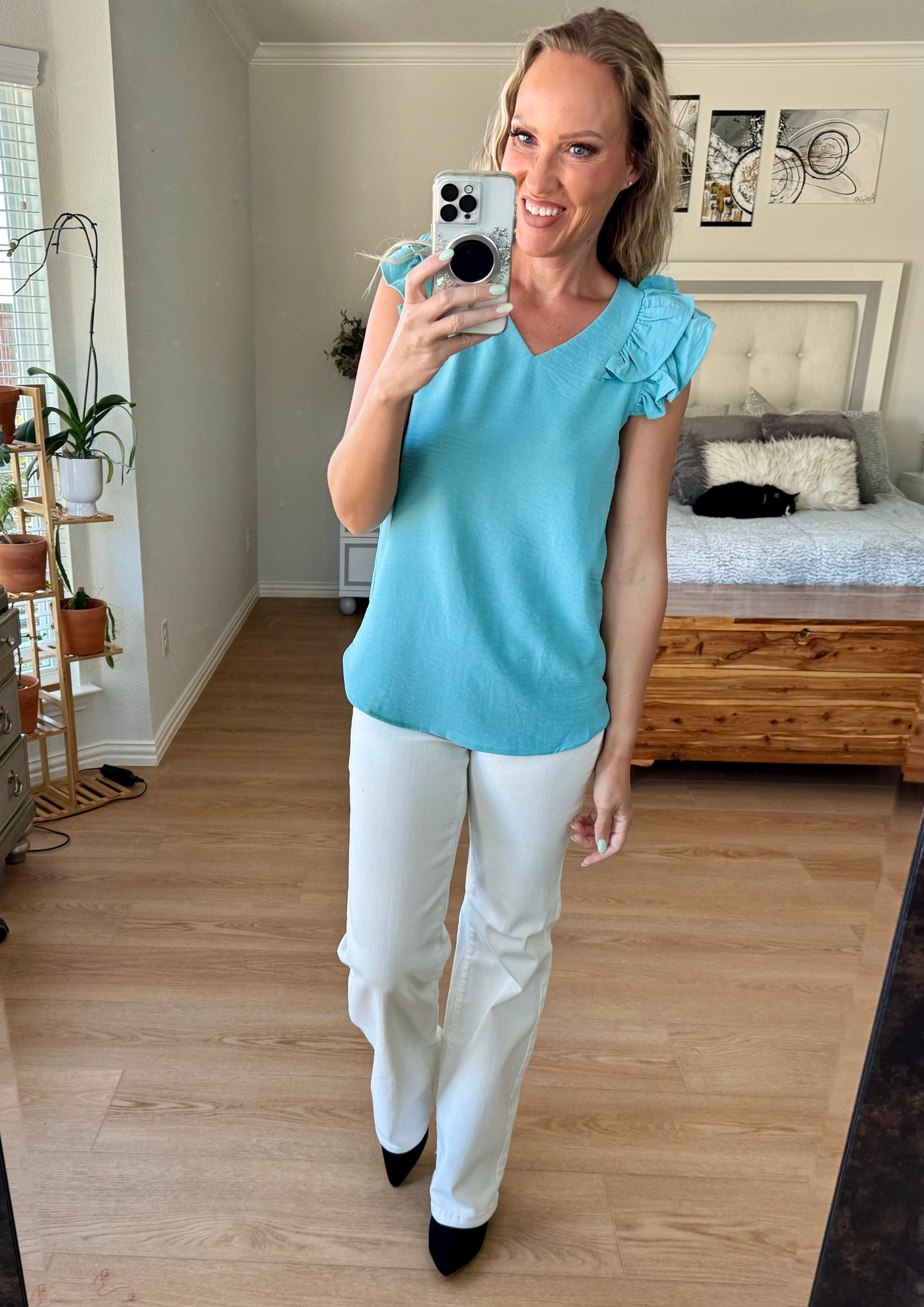 Rachel Ruffle Sleeve V-neck Top