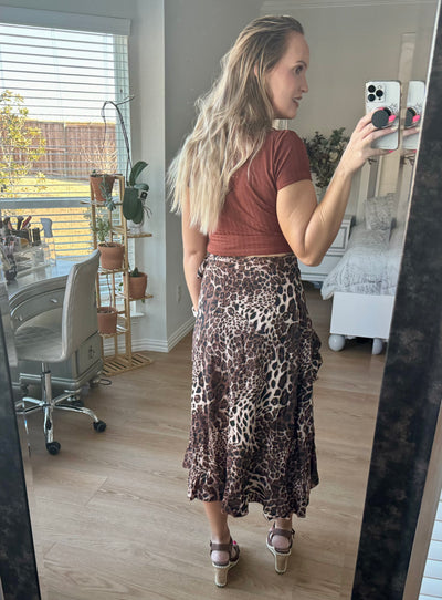 Wynn Ruffled Leopard Midi Wrap Skirt