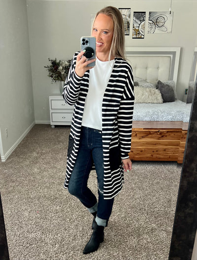 Melanie Striped Longline Contrast Pocket Cardigan