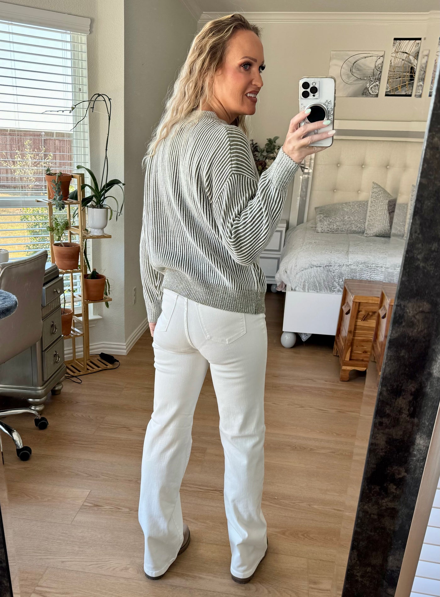 Savannah Ribbed Striped Mock Neck Dropped Shoulder Sweater