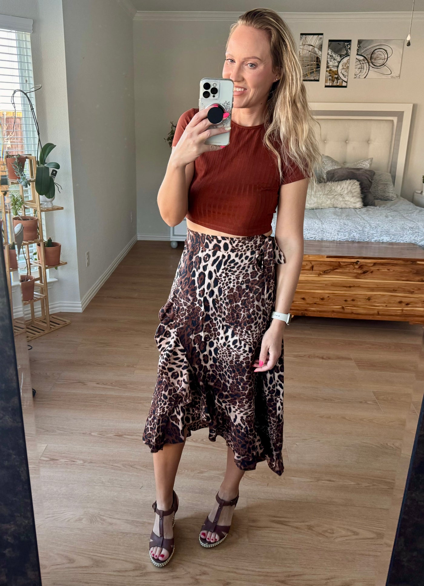 Wynn Ruffled Leopard Midi Wrap Skirt