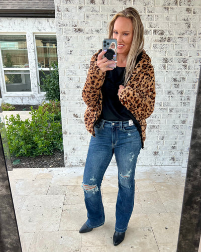 Willow Leopard Zip-Up Minky Hooded Top