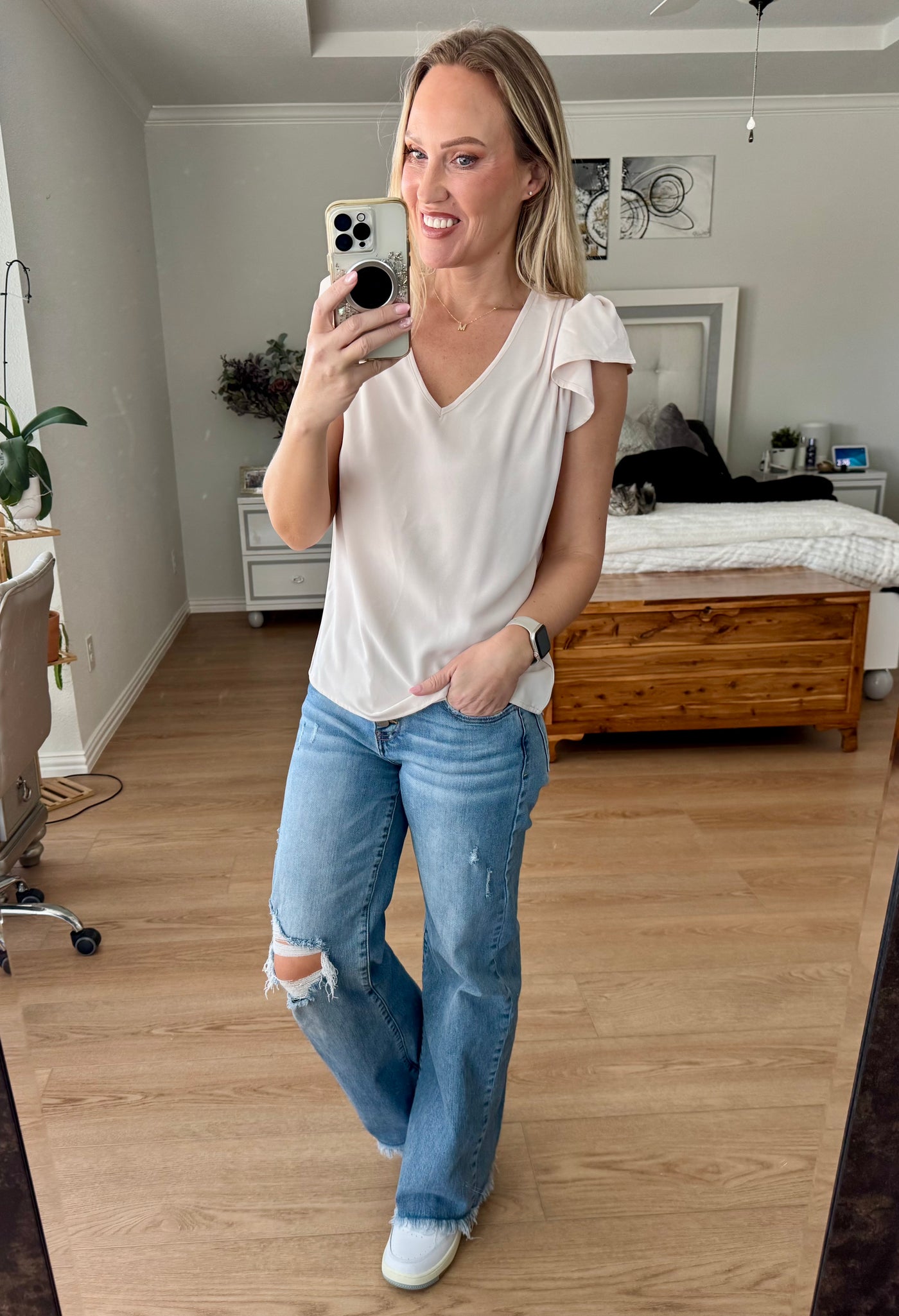 Leah Flutter Sleeved V-neck Blouse