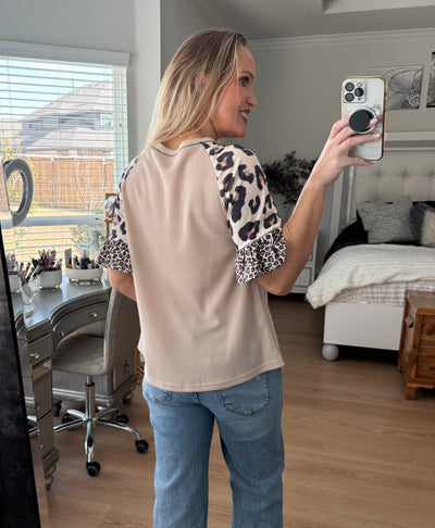 Kandi Leopard Color Block Bell Sleeved Top