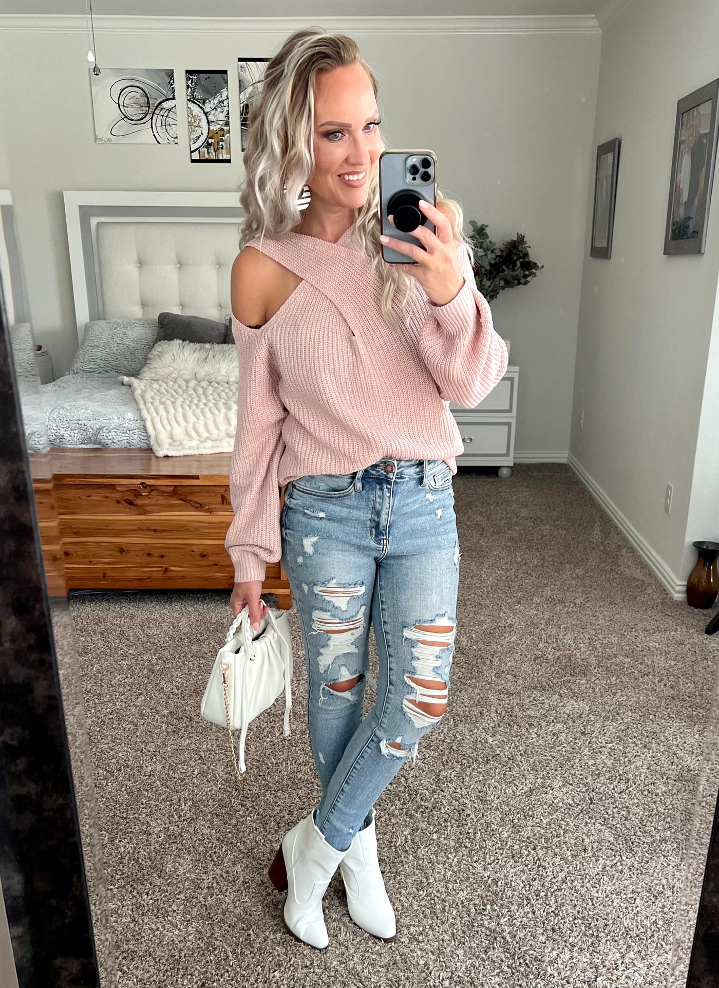 Kensley Crisscross Cold-Shoulder Sweater