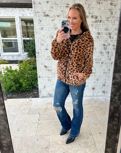 Willow Leopard Zip-Up Minky Hooded Top