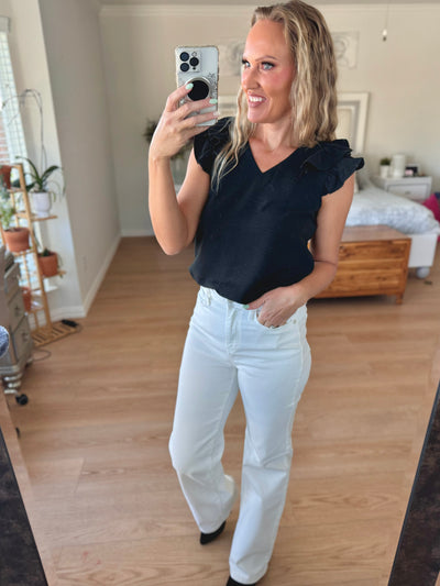 Rachel Ruffle Sleeve V-neck Top