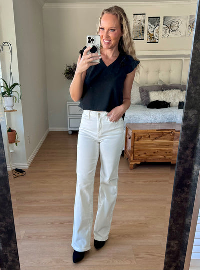 Rachel Ruffle Sleeve V-neck Top