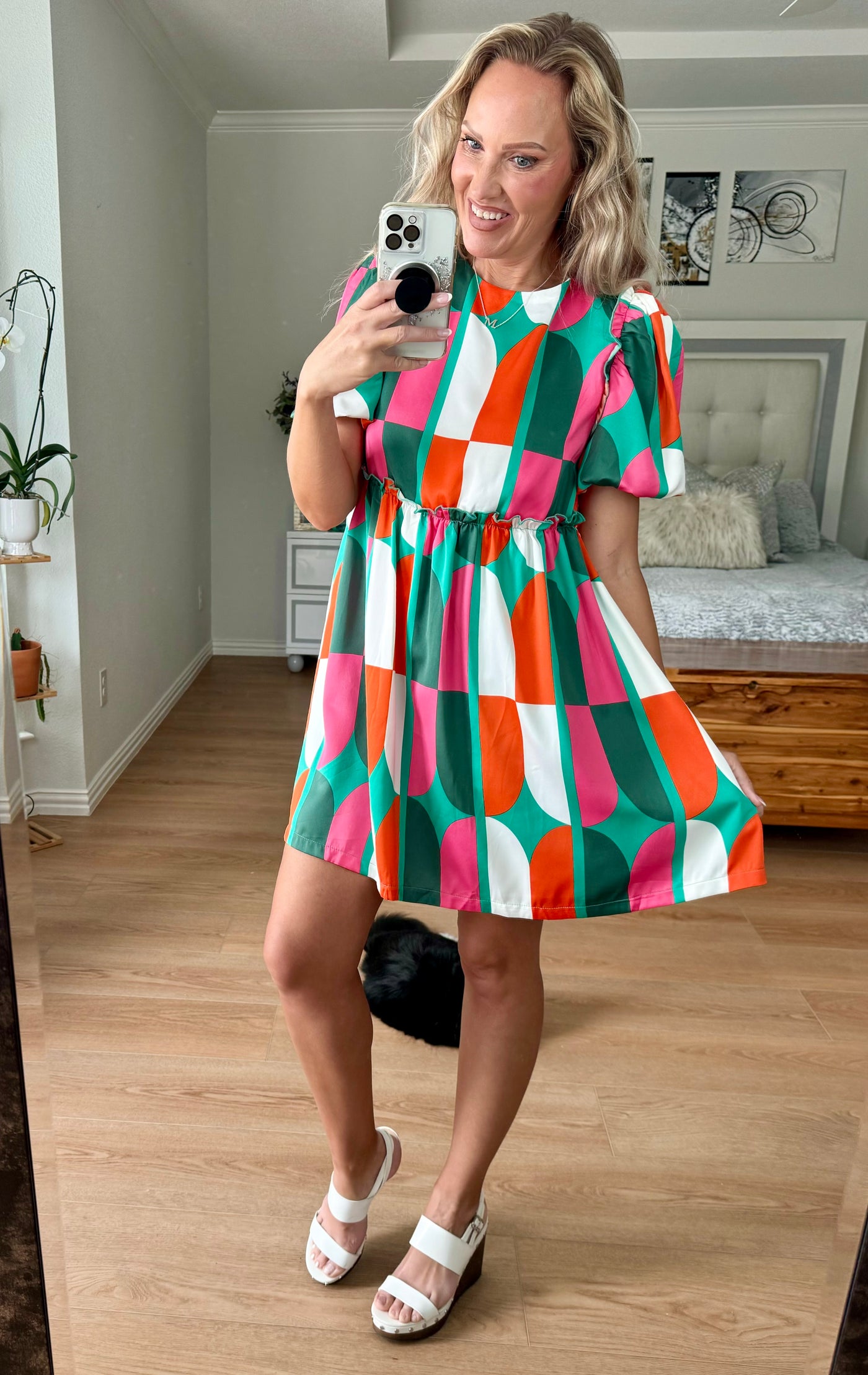 Carrie Color Block Bubble Sleeve Dress