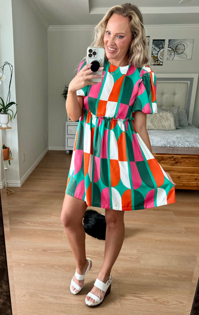 Carrie Color Block Bubble Sleeve Dress