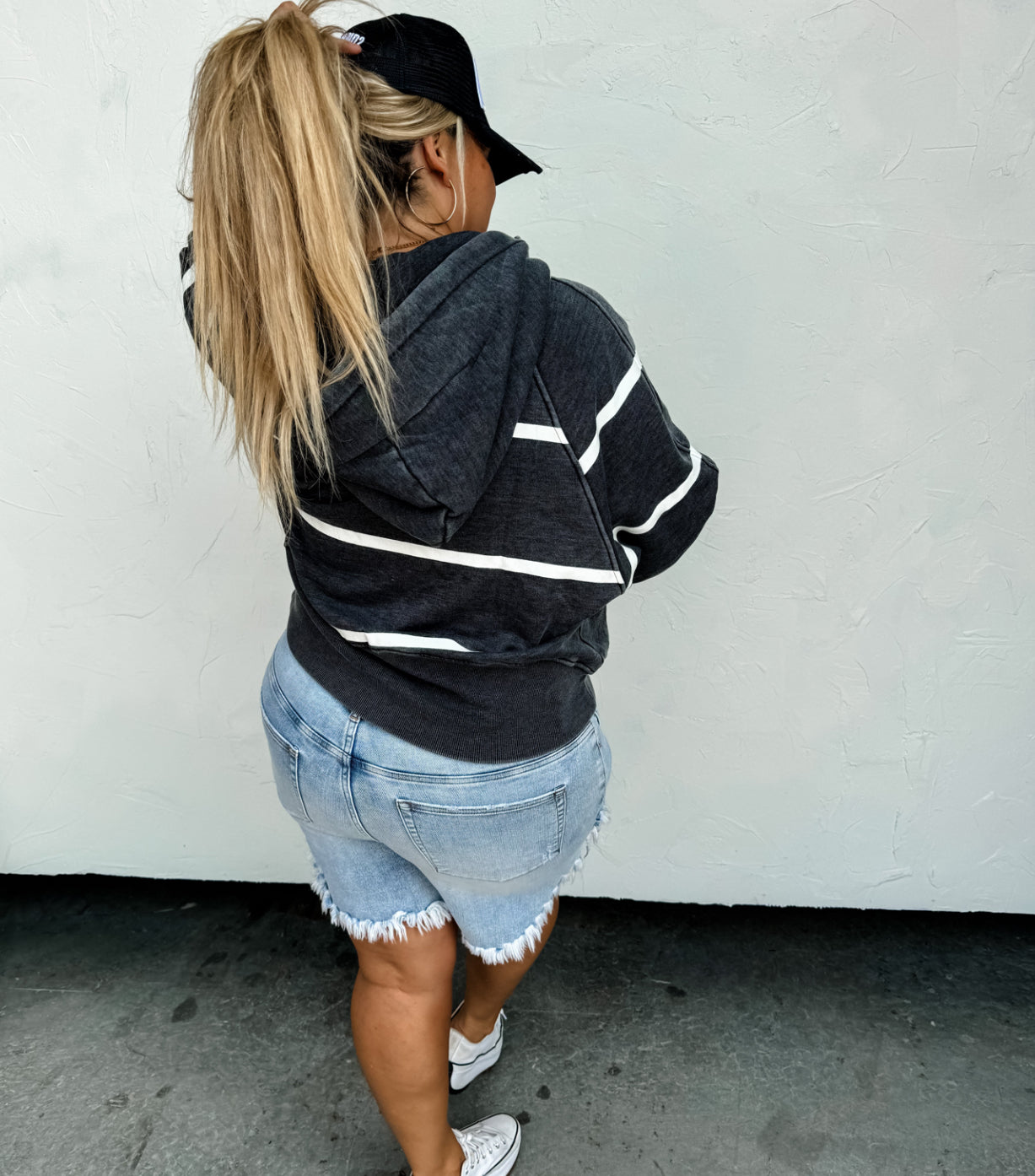 Easy Does It Striped Acid Washed Semi-cropped Pullover