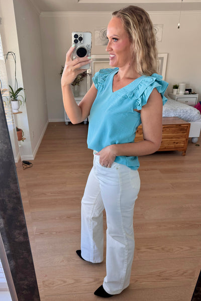 Rachel Ruffle Sleeve V-neck Top