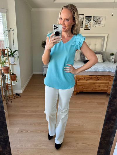 Rachel Ruffle Sleeve V-neck Top