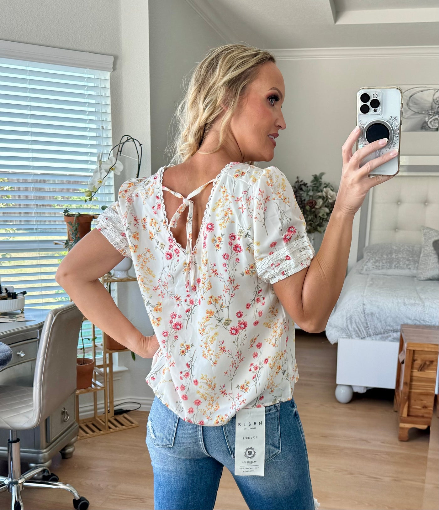 Presley Ditsy Floral V-Neck Puff Sleeve Blouse