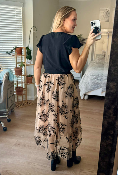 Elena Embroidered Floral Chiffon Maxi Skirt