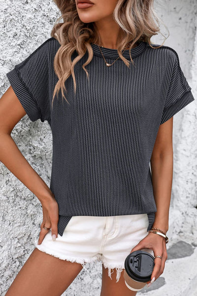 Shannon Ribbed Exposed Seam Short Sleeve Top