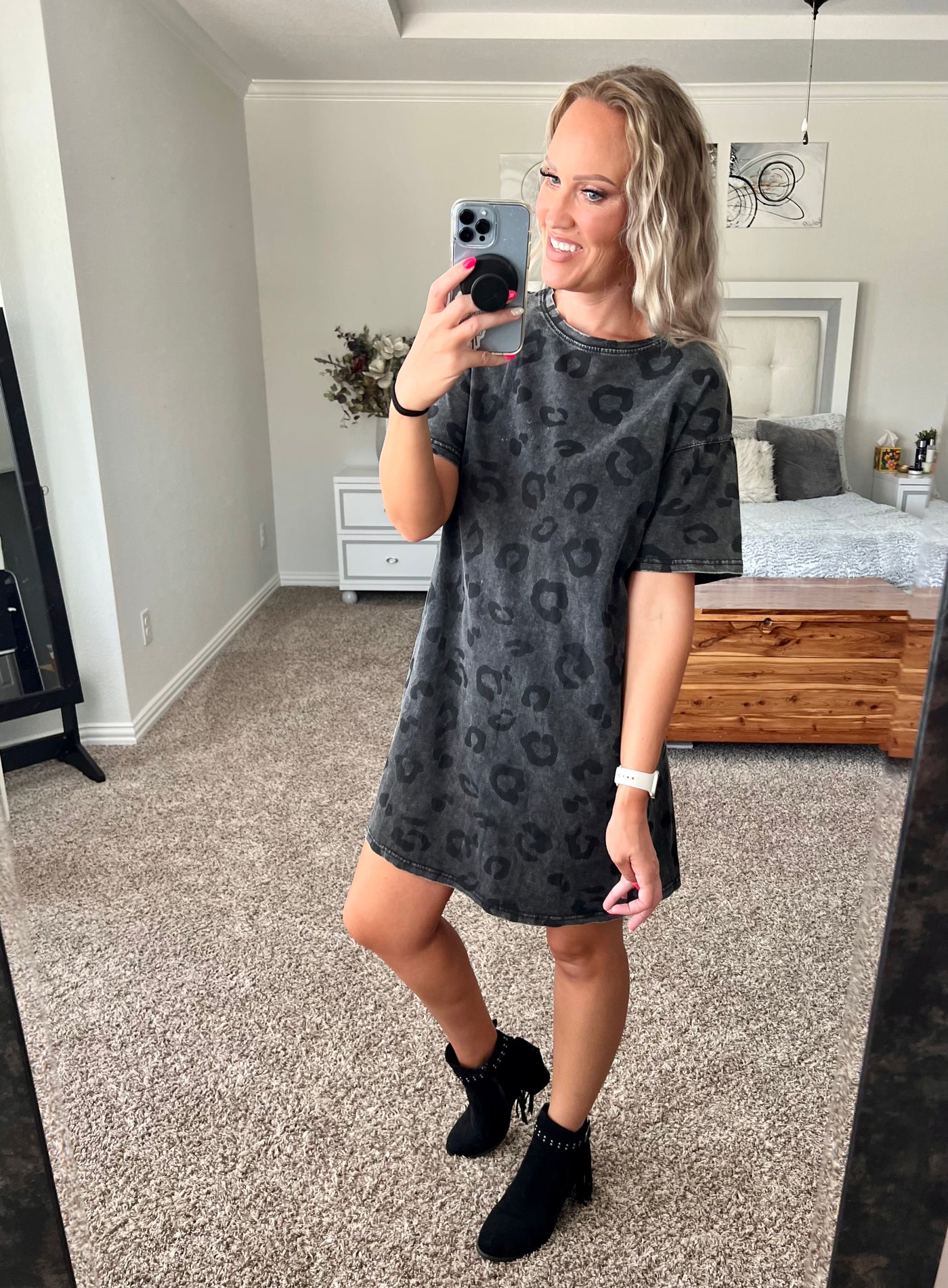 Landry Leopard Round Neck Dropped Shoulder Shirt Dress