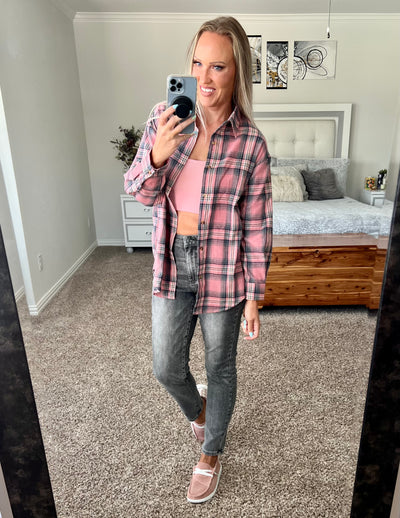 Farrah Light Flannel Plaid Long Sleeve Shirt