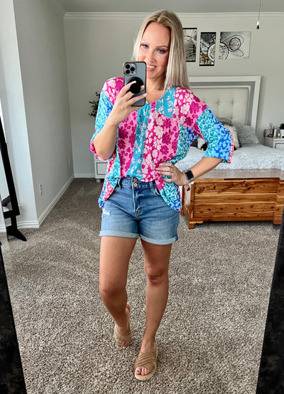 Melanie Mixed Print Patchwork Blouse