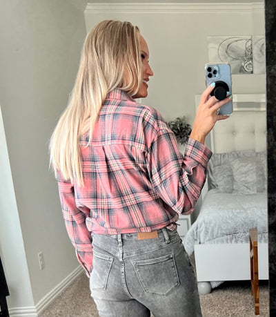 Farrah Light Flannel Plaid Long Sleeve Shirt